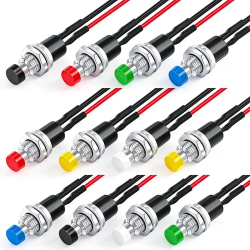 Vista 8 de Twidec /6 unids interruptor de botón momentáneo de 0.472 in agujero de montaje de 1/2 "encendido apagado mini redondo impermeable negro con cables