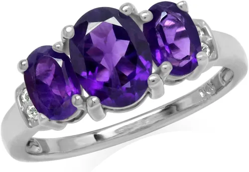 Vista 26 de Silvershake Anillo de Declaración Clásico de 3 Piedras de Forma Ovalada con Gemas de Piedra Natal de Plata Esterlina 925 Chapado en Oro Blanco o Oro