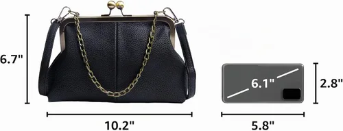 Vista 3 de Cartera clásica para mujer con cierre de beso, con correa de cadena, bolso de hombro Negro
