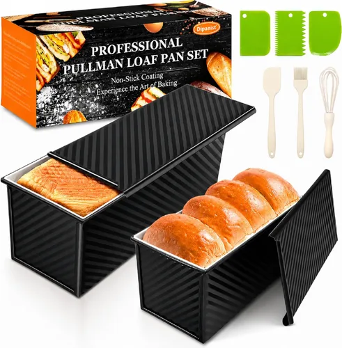 Vista 18 de Paquete de 2 moldes para pan con tapas – Capacidad de masa de 2.2 libras y 1 libra, moldes para pan de acero al carbono antiadherentes para pan