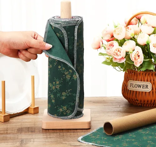 Vista 3 de 25 toallas de papel reutilizables de algodón reutilizables, absorbentes y lavables, con rollo de paños de cocina para cocina (flor de Tayal)