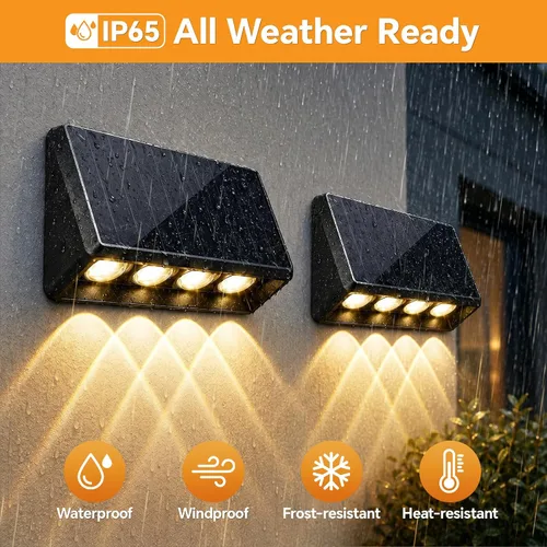 Vista 8 de Luces solares de pared para exteriores, 4 LED, 3 modos, luces de valla