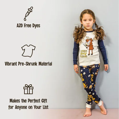 Vista 6 de Lazy One Conjuntos de pijama cálidos de manga larga para niñas y niños, divertidos conjuntos de pijama de animales para niños, acogedores, cómodos