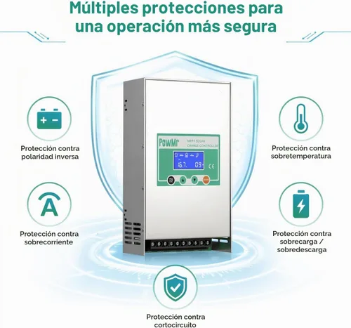 Vista 4 de PowMr Controlador de carga solar MPPT de 100 A, 12 V/24 V/36 V/48 V, entrada máxima de 150 VCC, controlador de carga solar con retroiluminación LCD