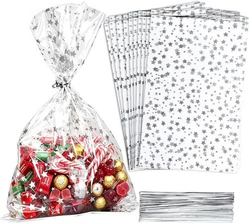 Vista 58 de 100 bolsas de regalo con estampado de estrellas de 3 x 5 pulgadas, bolsas de regalo de celofán, bolsas de regalo de celofán, bolsas de regalo