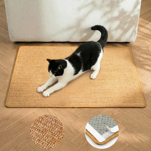 Vista 12 de Conlun Rascador de pared para gatos, alfombrilla rascador de sisal de doble Beige