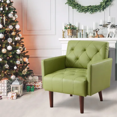 Vista 6 de Silla decorativa de piel sintética, moderna silla con brazo retro Verde