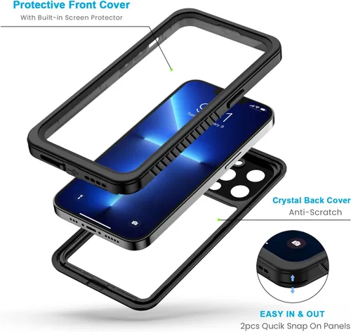 Vista 4 de Lanhiem Funda para iPhone 13 Pro Max, IP68 impermeable a prueba de polvo a prueba de golpes con protector de pantalla, cubierta frontal y trasera