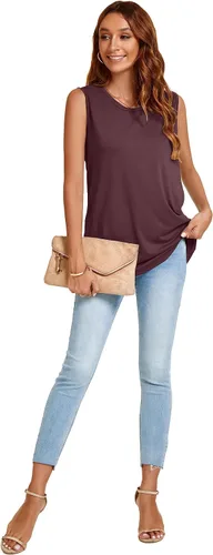 Vista 6 de JOELLYUS Camisetas sin mangas para mujer, estilo casual, cuello redondo, sin mangas, ajuste holgado, camisetas tipo túnica básicas