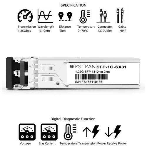 Vista 2 de 1000BASE-SX SFP módulo óptico del transmisor-receptor compatible con Alcatel-Lucent SFP-GIG-EXTND 1310nm 1.2 mi DDM Duplex LC MMF