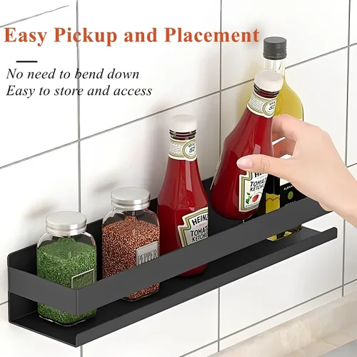 Vista 7 de Estantes flotantes montados en la pared, estante de baño de acero inoxidable inoxidable, estante de especias de cocina sin clavos negro, organizador