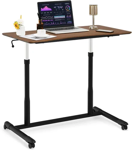Vista 9 de COSTWAY Escritorio móvil de pie ajustable en altura, escritorio neumático compacto para computadora sentado a pie con ruedas bloqueables, mesa