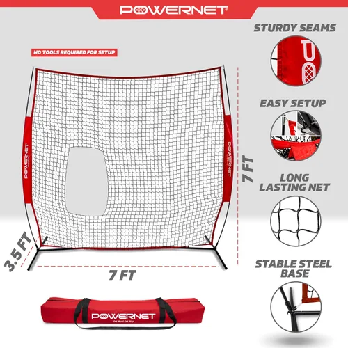 Vista 3 de PowerNet 7x7 FT Pitch-Thru Protection Pitching Screen for Softball, 49 Sq Ft Barrier Net Only or Net + Frame, Portable Pitching & Batting Practice