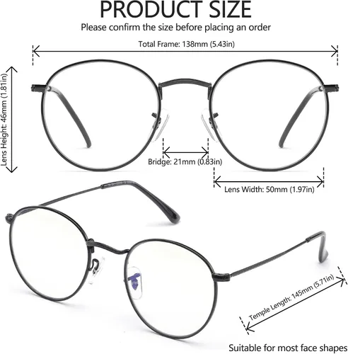 Vista 4 de Blue Light Blocking Glasses for Women Men Metal Round Frame