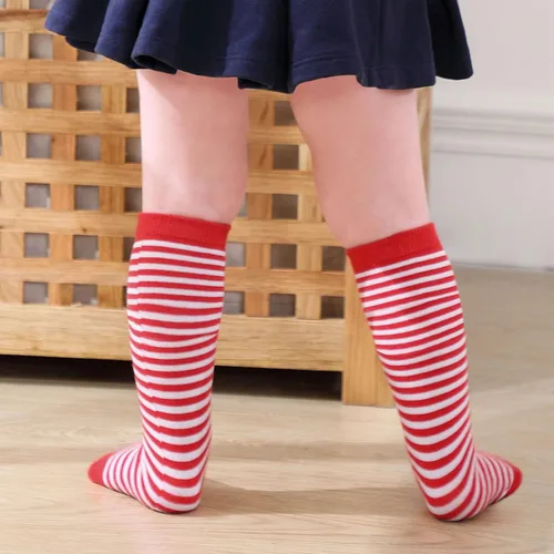 Vista 5 de Zando Calcetines deportivos de algodón con tres rayas para niños y niñas, uniforme de tubo, lindo tubo hasta la rodilla