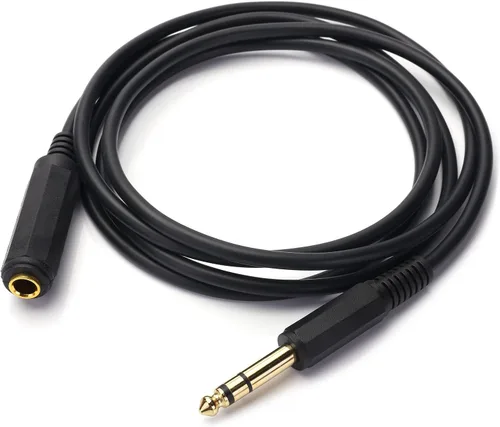 Vista 2 de Cable de extensión estéreo macho a hembra de 15 pies, 1/4 pulgadas, chapado en oro, cable de extensión de auriculares de un cuarto de pulgada