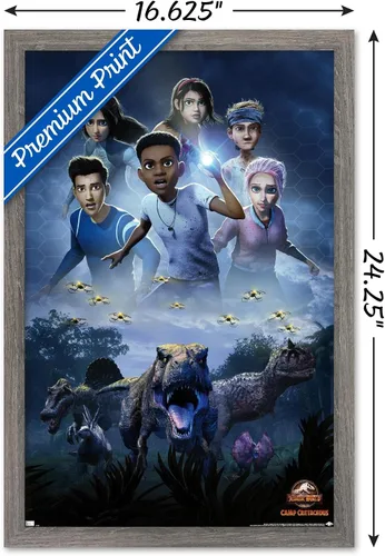Vista 3 de Trends International Jurassic World: Camp Cretaceous - Póster de pared de una hoja, 14.72 x 22.37 pulgadas, versión enmarcada de madera de granero