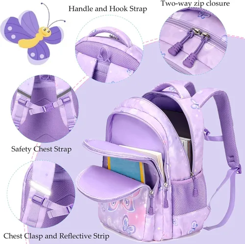 Vista 13 de Juego de mochila para niñas con diseño de unicornio, mochila escolar para niños, mochila para libros para niñas, set 3 en 1, regreso a clases