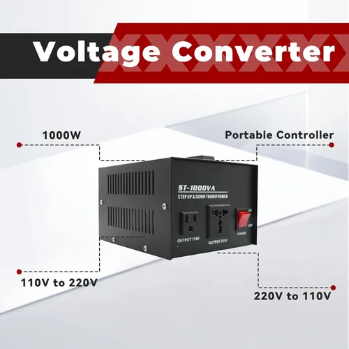 Vista 4 de findmall Convertidor de voltaje 1000W transformador de paso arriba/abajo 110V a 220V/220V a 110V Convertidor Transformador