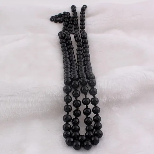 Vista 3 de modernas perlas de imitación de vidrio de lujo para mujer, collar de perlas largo hecho a mano para fiestas de 55" Negro