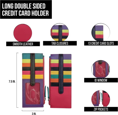 Vista 2 de ili New York Cartera larga delgada de doble cara, tarjetero con bloqueo RFID con ventana de identificación y bolsillo lateral con cremallera