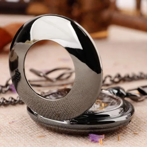 Vista 4 de Alwesam Reloj de bolsillo mecánico mano viento números romanos hombres steampunk con caja de cadena