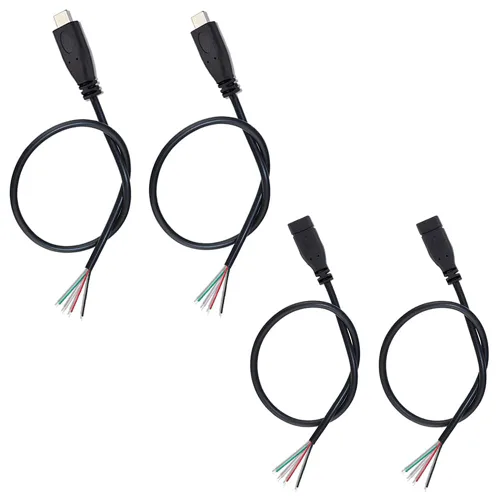 Vista 6 de 4 cables micro USB 2 negros de 1 pie, 2.1 A 5 V, 28 AWG, 2 núcleos, reparación de coletas de alimentación, 2 enchufes macho y 2 hembra incluidos