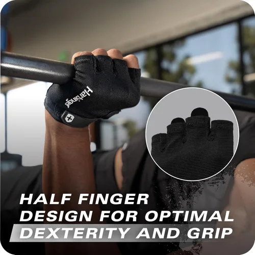 Vista 4 de Power Gloves 3.0 - Guantes de levantamiento de pesas duraderos de medio dedo con cierre de muñeca ajustable, palma de cuero transpirable, para hombre