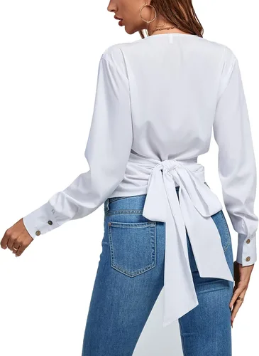Vista 2 de LYANER Blusa de manga larga con cuello en V para mujer