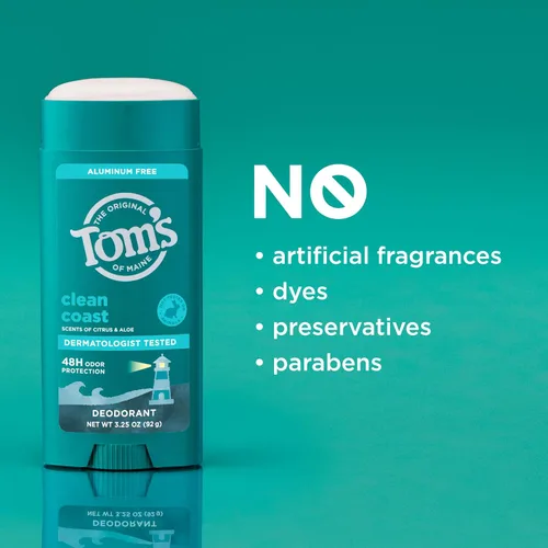 Vista 7 de Tom's of Maine Clean Coast - Desodorante natural para hombres y mujeres, sin aluminio, sin fragancias, tintes ni conservantes artificiales, sin