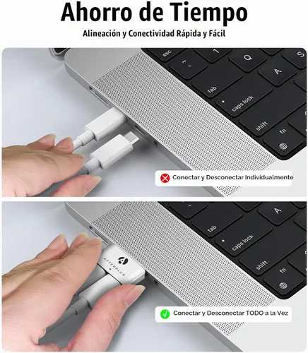 Vista 5 de Extensor USB-C dual para MacBook con funda, adaptador de paso Medianoche