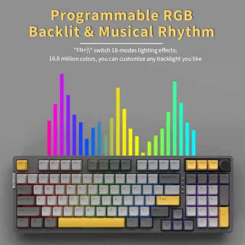 Vista 5 de NACODEX AK966 - Teclado de montaje de junta intercambiable en caliente de 96 teclas Increíble teclado de 10000 mAh Bluetooth 24G teclado