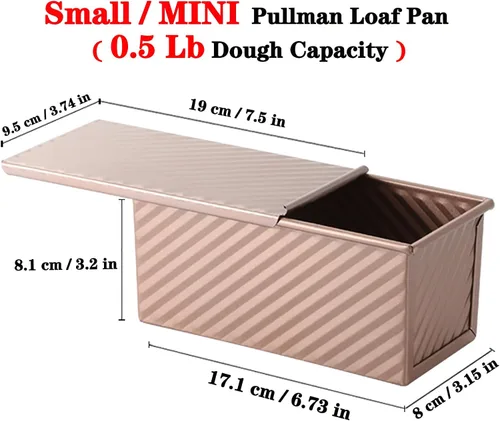 Vista 4 de Molde pequeño Pullman para pan con tapa, capacidad de masa de 0.5 libras, mini molde para tostadas de acero al carbono para hornear pan