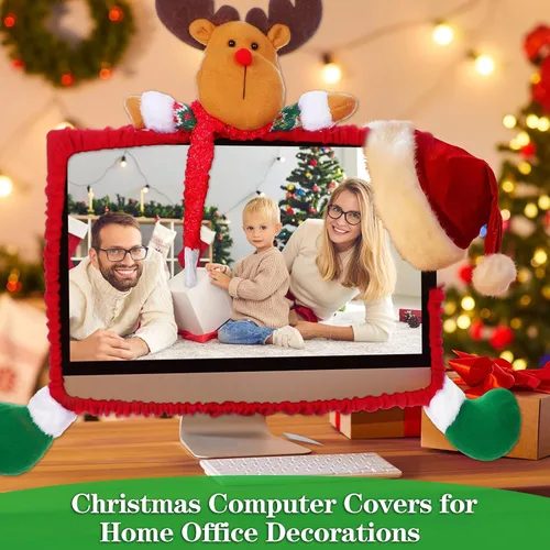 Vista 7 de Funda elástica para monitor de computadora de Navidad, decoración de Navidad, cubierta de borde de monitor de computadora de reno, funda elástica
