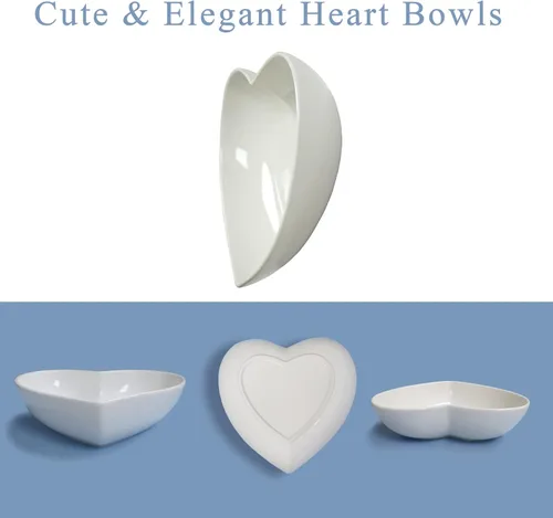Vista 4 de Juego de 2 platos de ensalada profundos en forma de corazón de porcelana, cuencos de corazón de 7 pulgadas para servir postre/aperitivo/fruta, 19
