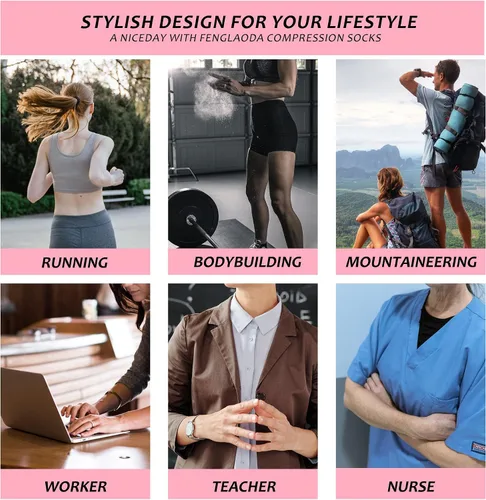 Vista 7 de fenglaoda Calcetines de compresión para mujeres y hombres, 6 pares, hasta la rodilla, mejor apoyo para correr, viajar, vuelo, enfermera