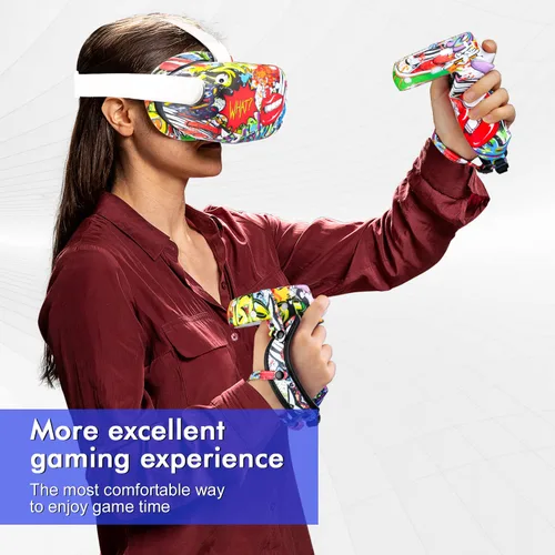 Vista 6 de Accessories for Oculus Quest 2, YIZEIJOB VR Protective Silicone Cover Skin Set Compatible with Meta Quest 2 - Street Graffiti