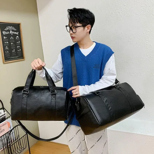 Vista 4 de Bolsa deportiva de piel sintética de 16 y 20 pulgadas para gimnasio, bolsa de viaje de 16 pulgadas, 25 L, 35 L, bolsas de lona deportivas