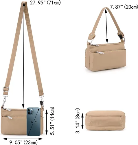 Vista 8 de UTO Bolso bandolera pequeño para mujer, con 3 cremalleras, con asa desmontable y correa ajustable