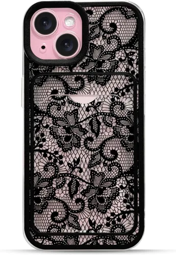 Vista 10 de NITITOP Funda para iPhone 13 transparente linda flor de encaje - flor negra negro (Black Bloom)