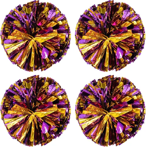 Vista 13 de Paquete de 4 pompones de animadora de 12 pulgadas, 2.82 oz, de plástico, metálicos, para animadoras, deportes, niños, adultos, espíritu