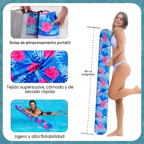 Vista 4 de Fideos inflables para piscina, paquete de 2 de tela suave de secado rápido cubiertos, fideos flotadores grandes para piscina, flotadores premium