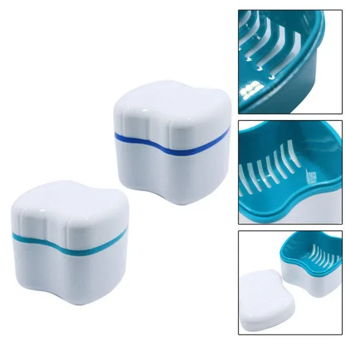 Vista 5 de Taza de dentadura, caja de baño para dentadura postiza, caja de baño para limpieza, almacenamiento y recuperación, color aleatorio, 1 pieza
