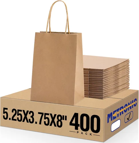 Vista 15 de METRONIC Bolsas de regalo de papel marrón de 5.25 x 3.75 x 8 pulgadas