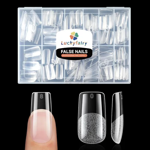 Vista 27 de Luckyfairy Puntas de uñas cortas de almendra, 240 puntas de uñas de gel