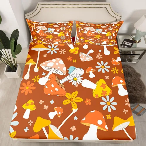 Vista 12 de Juego de sábanas ajustadas estilo 70s hippie retro para cama individual, juego vintage de otoño con hojas florales para niños y niños, juego de ropa