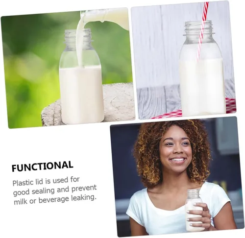 Vista 4 de Angoily 6pcs botellas de plástico pequeñas botellas de leche vacías reutilizables para almacenamiento de jugo