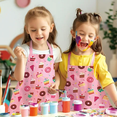 Vista 4 de DECOWALL AP-002 - Delantal para niños y niñas, delantales de cocina con bolsillo para niños, para cocinar, hornear, pintura, arte, correa ajustable