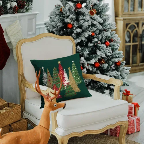 Vista 3 de RABUSOFA Fundas de almohada de Navidad para exteriores de 18 x 18 pulgadas, impermeables, decoración de árbol de Navidad, fundas de almohada