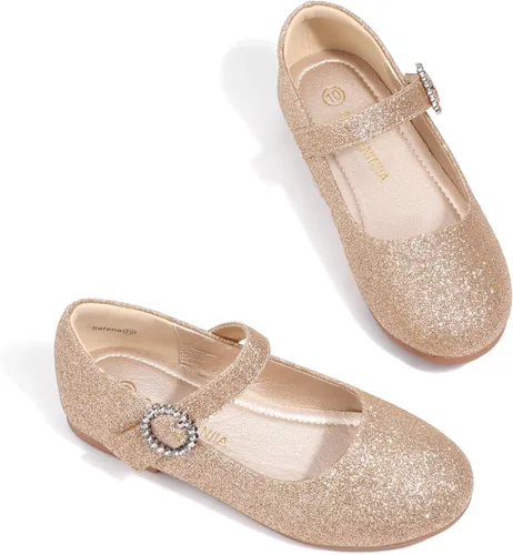 Vista 2 de PANDANINJIA Sarena - Zapatos de vestir para niñas con diamantes de imitación para niña de flores, bailarina, zapatos planos Mary Jane para bodas